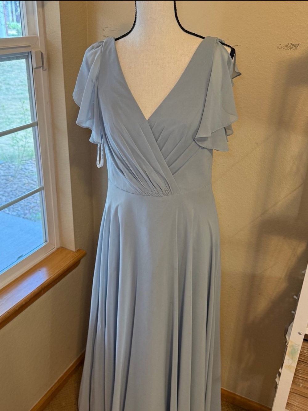 Light Blue V-Neck Flutter Sleeve Maxi Dress
